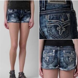Rock Revival Betty Bedazzled Sequined Easy Shorts Blue Wash Denim Size 31